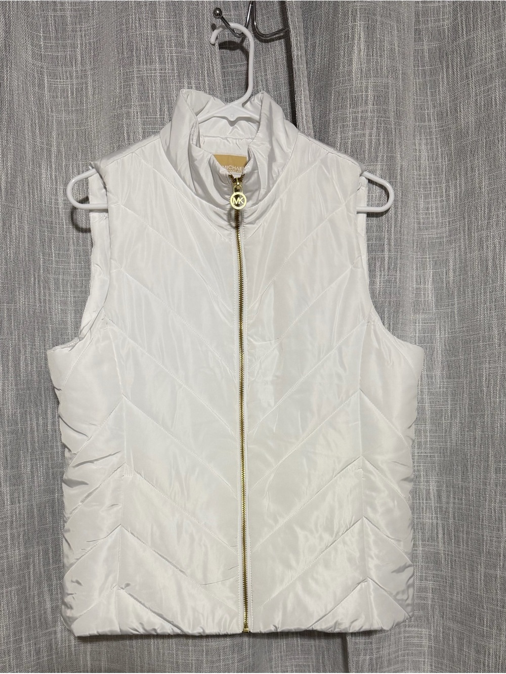 Michael Kors Womens Puffer Vest Size Medium Jacket Ivory Full Zip Logo